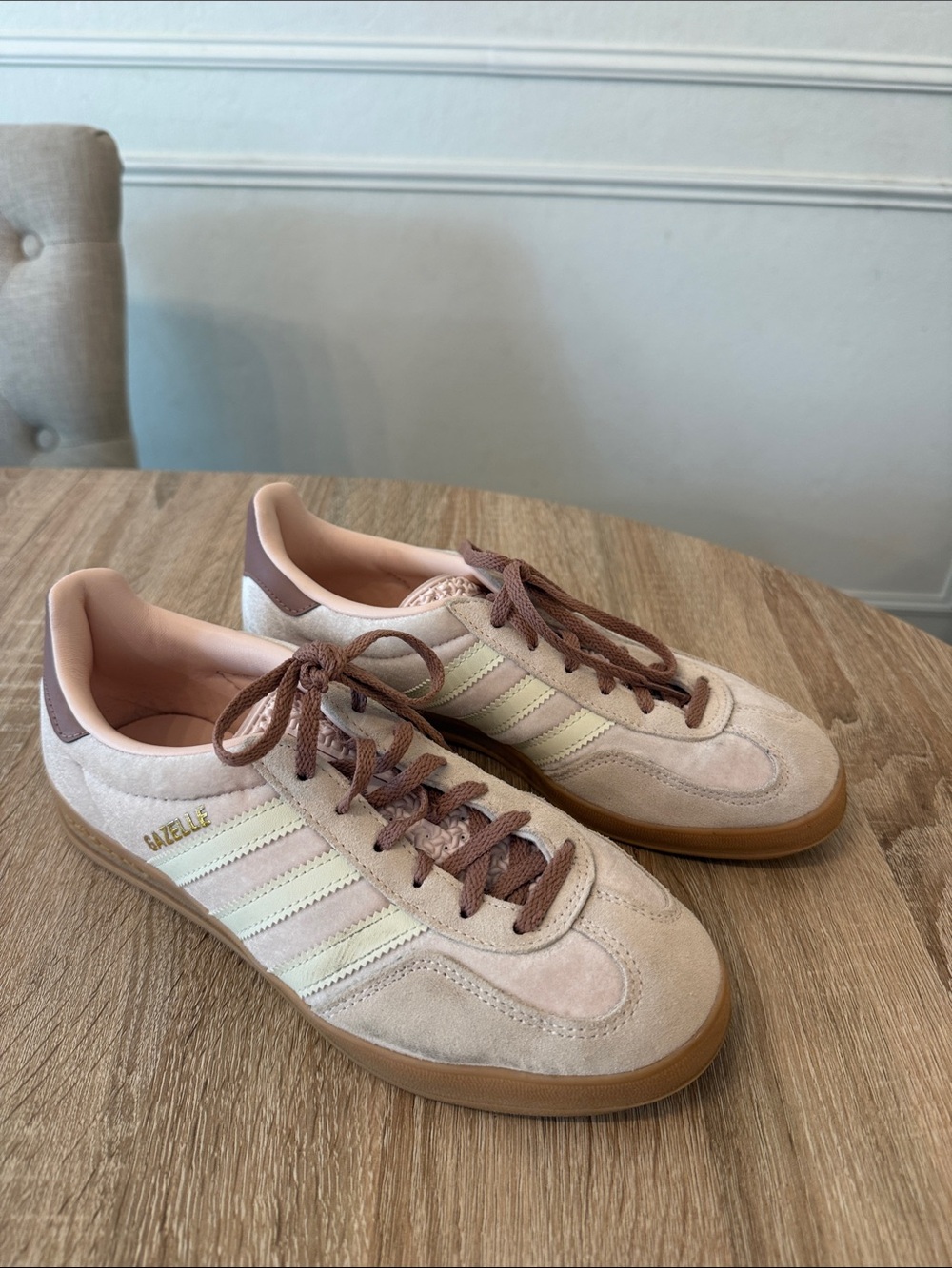 adidas Gazelle Suede Sneakers in Blush Pink and Brown